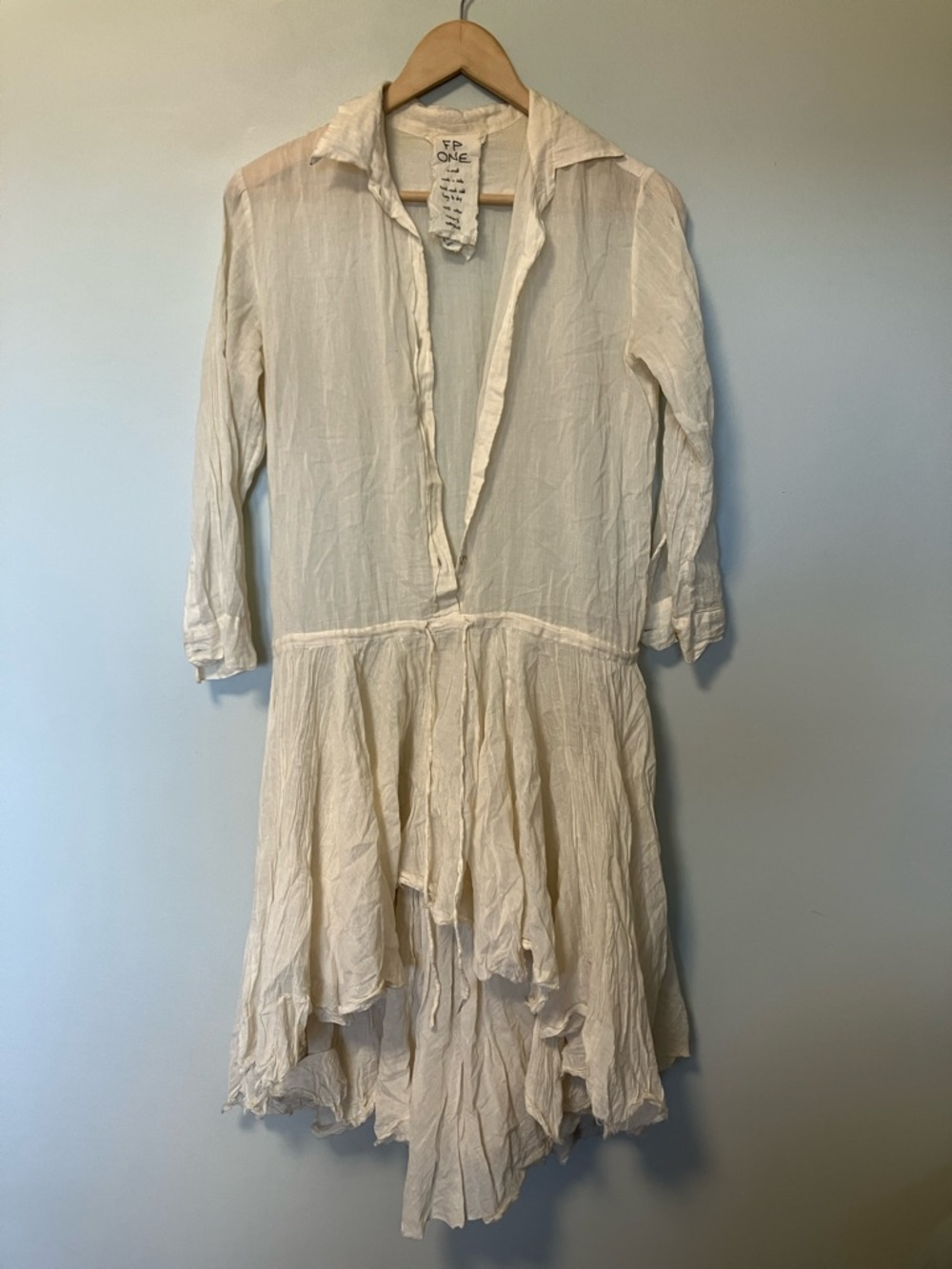 FP ONE Lightweight Cream Button-Front Gauze Tunic Dress